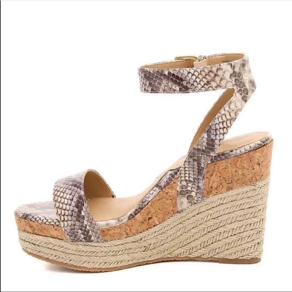 NEW ADRIENNE VITTADINI PLATFORM ESPADRILLE 10 Jute Wedge Snakeskin